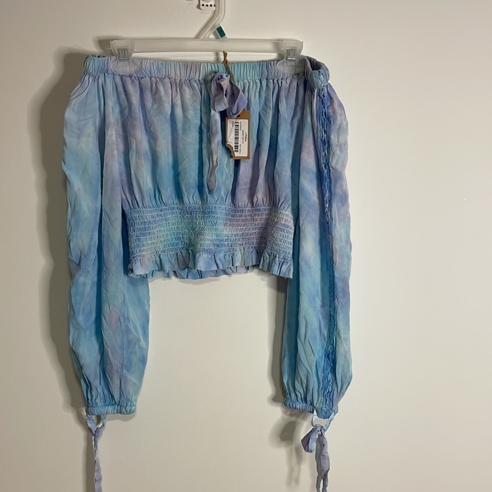 NWT Surf Gypsy Top Hippie Smocked Tie Dye Small Blue Coastal Boho Beach Swim